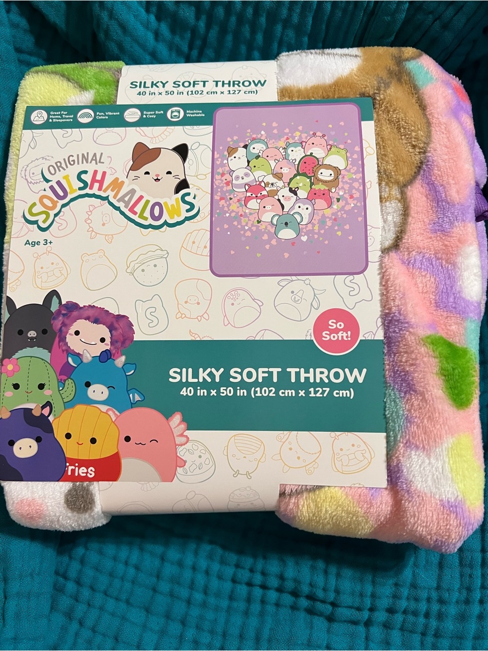 Squishmallows Silky Soft Throw - Pastel Pink, Purple, Green, Yellow, Blue